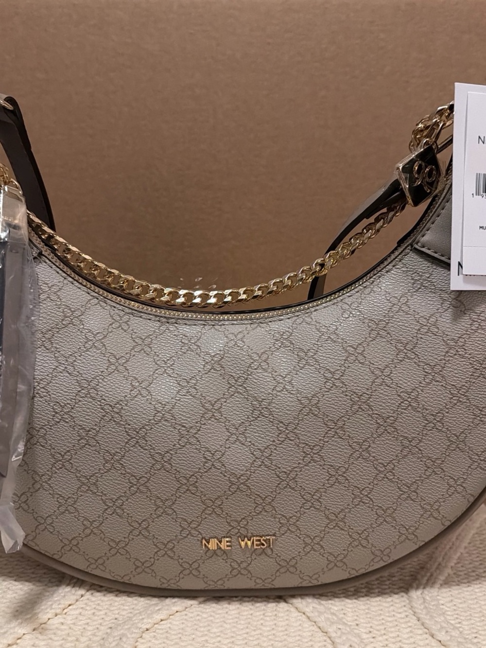 Nine West Cream Patterned Shoulder Bag with Gold Chain
